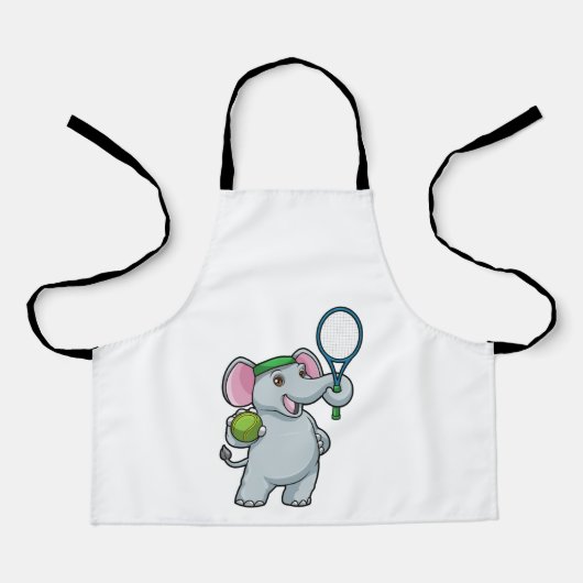 Elephant at Tennis with Tennis racket エプロン (正面)
