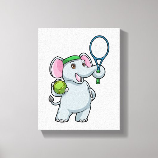 Elephant at Tennis with Tennis racket キャンバスプリント (正面)