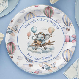 Elephant Aviator Baby Shower Paper Plates  ペーパープレート