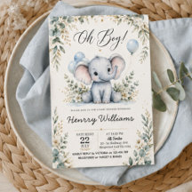Elephant Baby Shower Elegant Watercolor