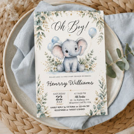 Elephant Baby Shower Elegant Watercolor 招待状