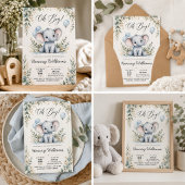 Elephant Baby Shower Elegant Watercolor 招待状