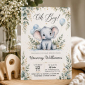 Elephant Baby Shower Elegant Watercolor 招待状
