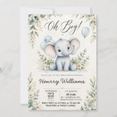 Elephant Baby Shower Elegant Watercolor 招待状 (正面)