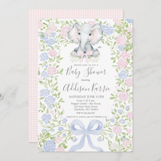 Elephant baby shower invitation 招待状 (正面/裏面)