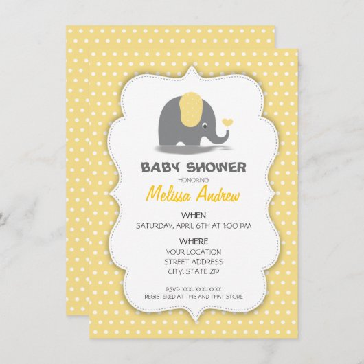 Elephant baby shower invitation 招待状 (正面/裏面)