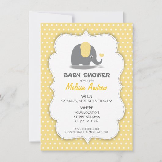 Elephant baby shower invitation 招待状 (正面)