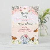 Elephant Baby Shower Invitation for Baby Girl 招待状 (スタンド正面)