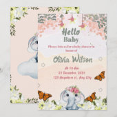 Elephant Baby Shower Invitation for Baby Girl 招待状 (正面/裏面)