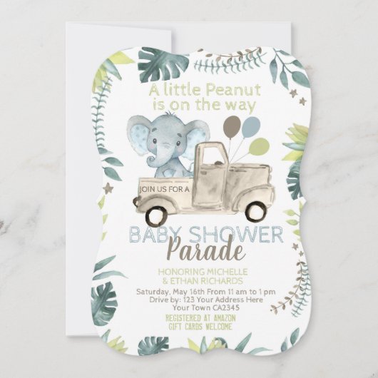 Elephant Baby Shower Parade 招待状 (正面)