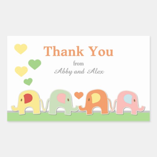  Elephant Baby Shower Thank You 長方形シール (正面)