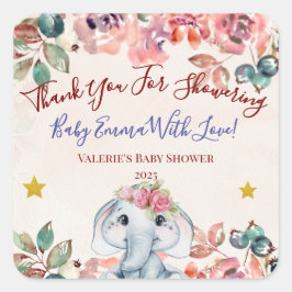 Elephant Baby Shower Thank you sticker スクエアシール