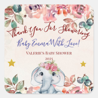 Elephant Baby Shower Thank you sticker スクエアシール