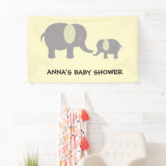 Elephant Baby Shower - Yellow and Gray 横断幕 (インサイチュ)