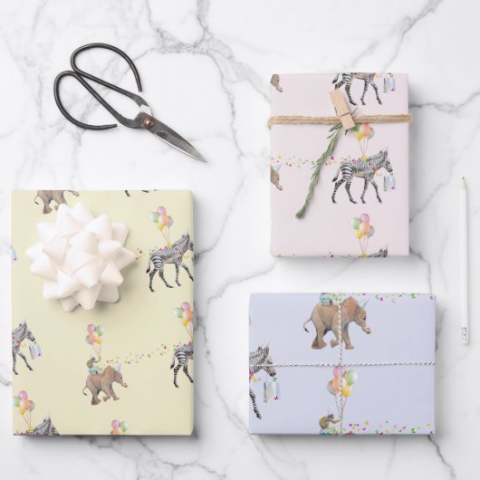 Elephant balloon Party Cadeaupapier Vellen Set ラッピングペーパーシート (正面)
