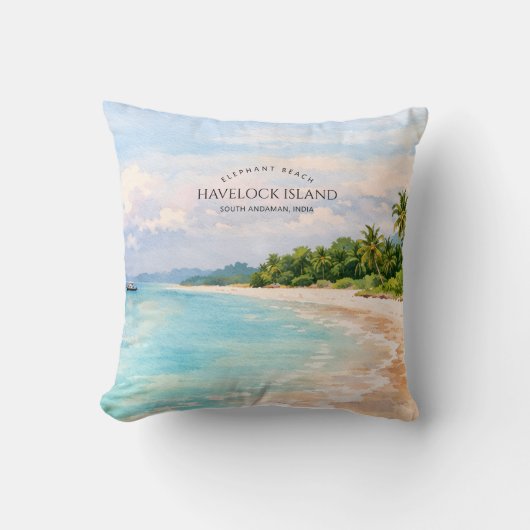 Elephant Beach Watercolor – Andaman Keepsake Gift クッション (正面)