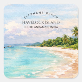 Elephant Beach Watercolor – Andaman Keepsake Gift スクエアシール