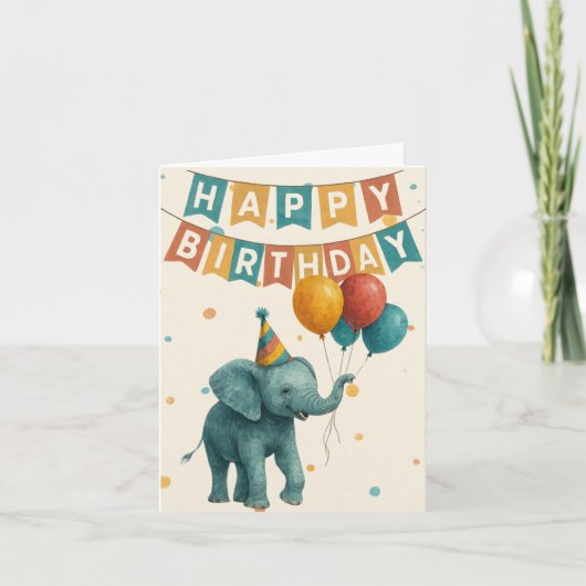 Elephant Birthday Card – Adorable Party Animal カード (正面)