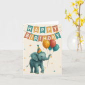 Elephant Birthday Card – Adorable Party Animal カード (黄色い花)
