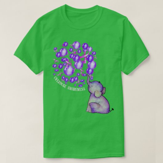 Elephant Blowing Up Purple Balloons Overdose Aware Tシャツ (デザイン正面)
