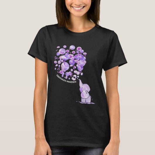 Elephant Blowing Upp Purplee Balloons Fibromyalgia Tシャツ (正面)