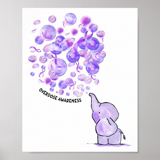 Elephant Blows Up Purple Bylloons Overdose Awarene ポスター (正面)