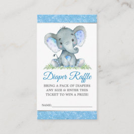 Elephant Blue Sparkle Nappy Raffle Baby Shower エンクロージャーカード
