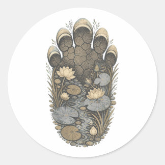 Elephant Botanical Footprint Nature Sticker ラウンドシール