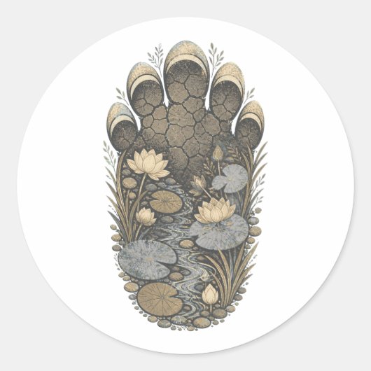 Elephant Botanical Footprint Nature Sticker ラウンドシール (正面)