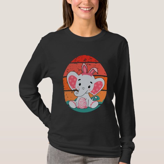 Elephant Bunny Happy Easter Eggs Retro Men Women K Tシャツ (正面)