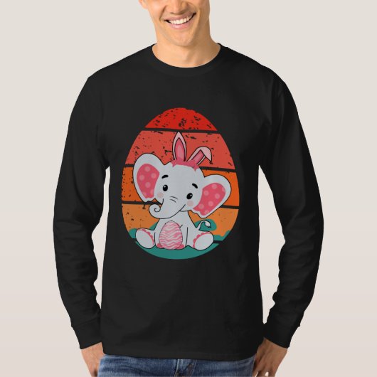 Elephant Bunny Happy Easter Eggs Retro Men Women K Tシャツ (正面)