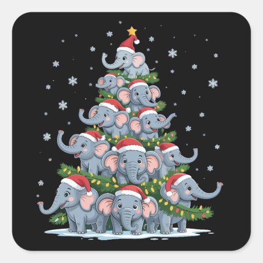Elephant Christmas Tree Funny Cute Elephant スクエアシール (正面)