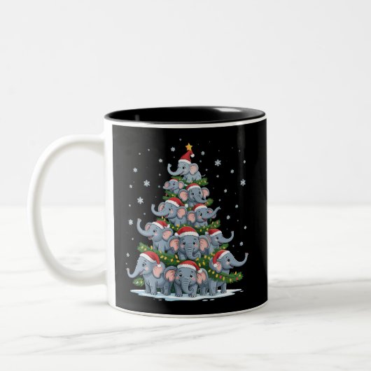 Elephant Christmas Tree Funny Cute Elephant ツートーンマグカップ (左)