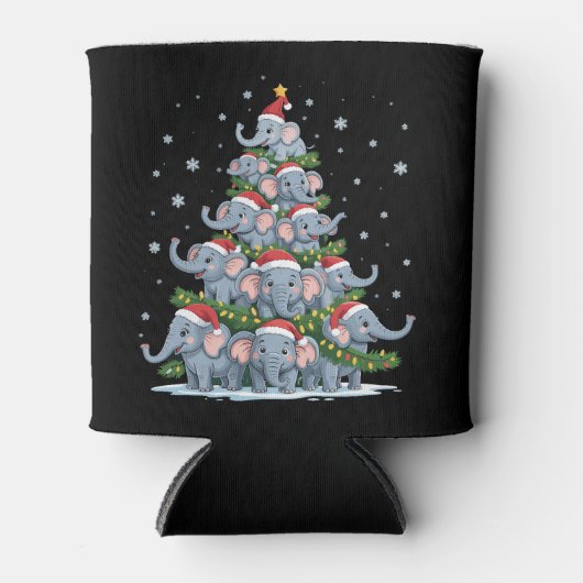 Elephant Christmas Tree Funny Cute Elephant 缶クーラー (正面)