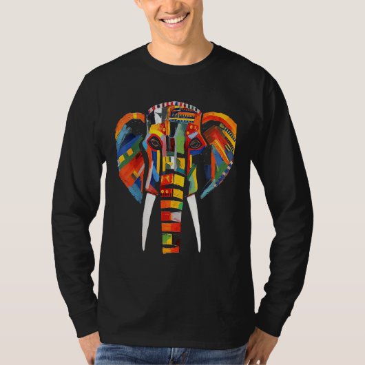 Elephant colourful artwork animal motif animal el tシャツ (正面)