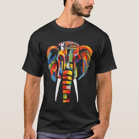 Elephant colourful artwork  animal motif animal el tシャツ (正面)