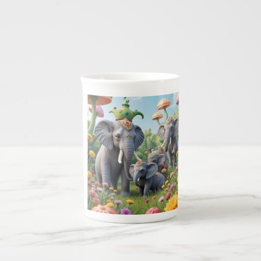 Elephant colourful whimsical mug ボーンチャイナマグカップ (正面)