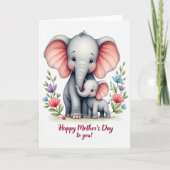 Elephant Family Floral Pattern Card カード (正面)