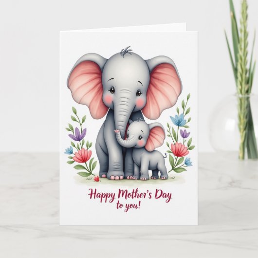 Elephant Family Floral Pattern Card カード (正面)