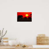 Elephant Family  in Sunset ポスター (キッチン)