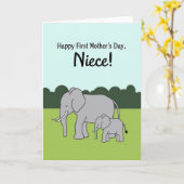Elephant First Mothers Day Niece Card カード (黄色い花)