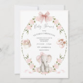 Elephant Floral Hydrangeas Pink Girl Baby Shower 招待状 (正面)