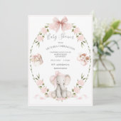 Elephant Floral Hydrangeas Pink Girl Baby Shower 招待状 (スタンド正面)