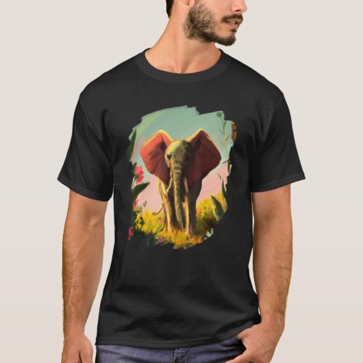 Elephant Flowers Cute Painting Flower Elephant 4 Tシャツ (正面)