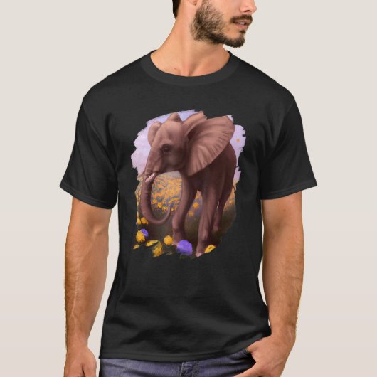 Elephant Flowers Cute Painting Flower Elephant 5 Tシャツ (正面)