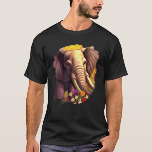 Elephant Flowers Cute Painting Flower Elephant Tシャツ (正面)