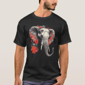 Elephant Flowers Music Animal Elephant Tシャツ (正面)