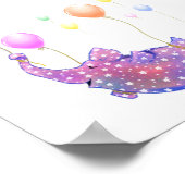 Elephant Flying with Colorful Balloons Poster ポスター (角)