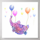 Elephant Flying with Colorful Balloons Poster ポスター (正面)