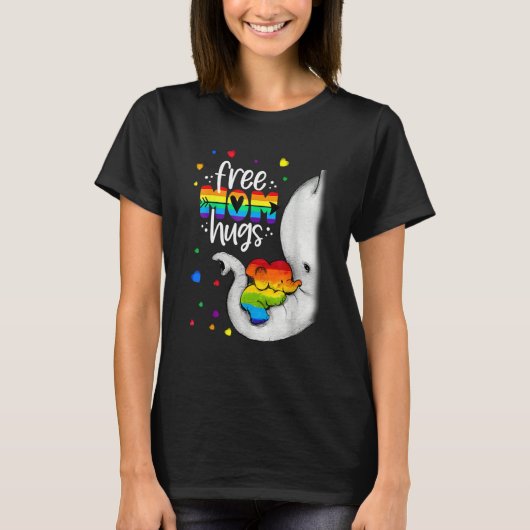 Elephant Free Mom Hugs Rainbow LGBTQ LGBT Pride Mo Tシャツ (正面)